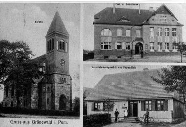 GruenewaldAk2KircheSchulePoppendick1930Ak